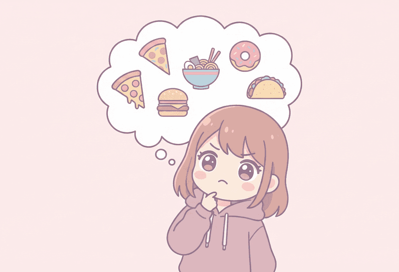 음식을 고민하는 귀여운 캐릭터 - What to Eat 메뉴 추천 서비스